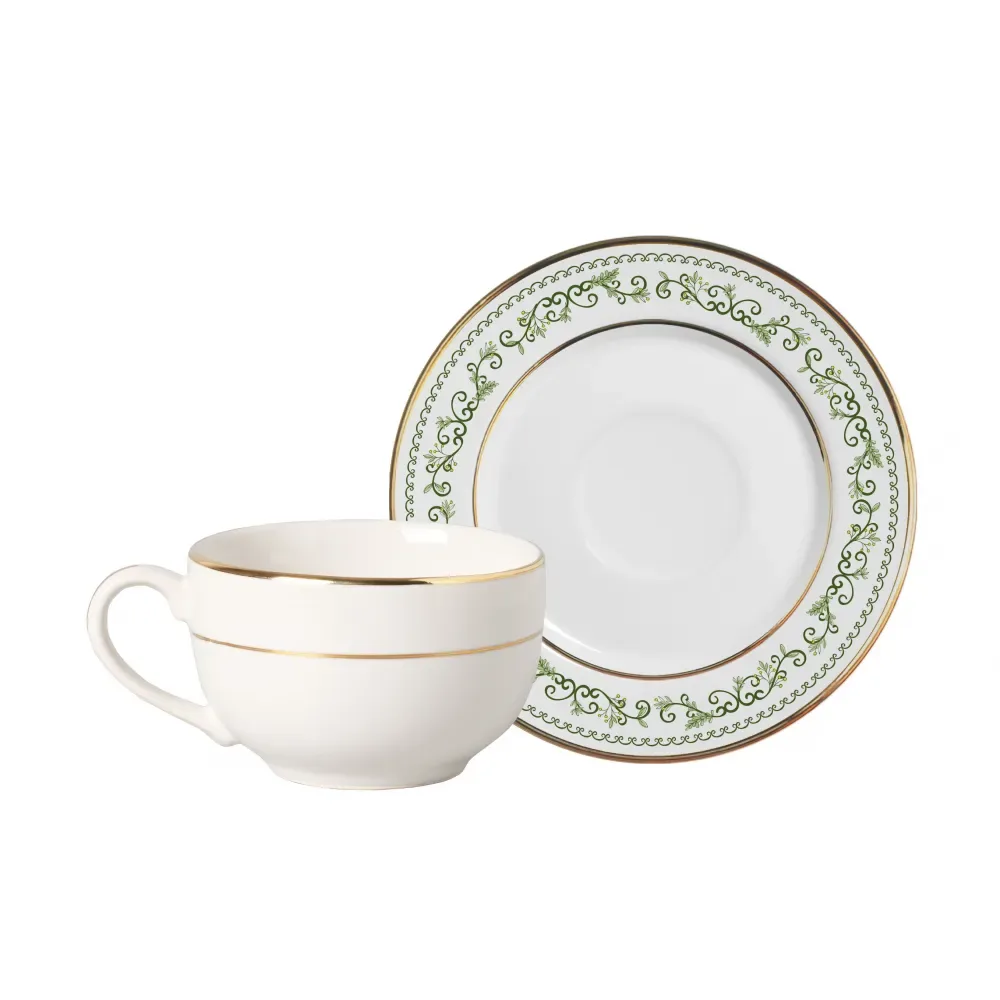 Taza de Té con platillo Classic Christmas filete oro - Alt. 7.5 cm - Vol. 250 ml