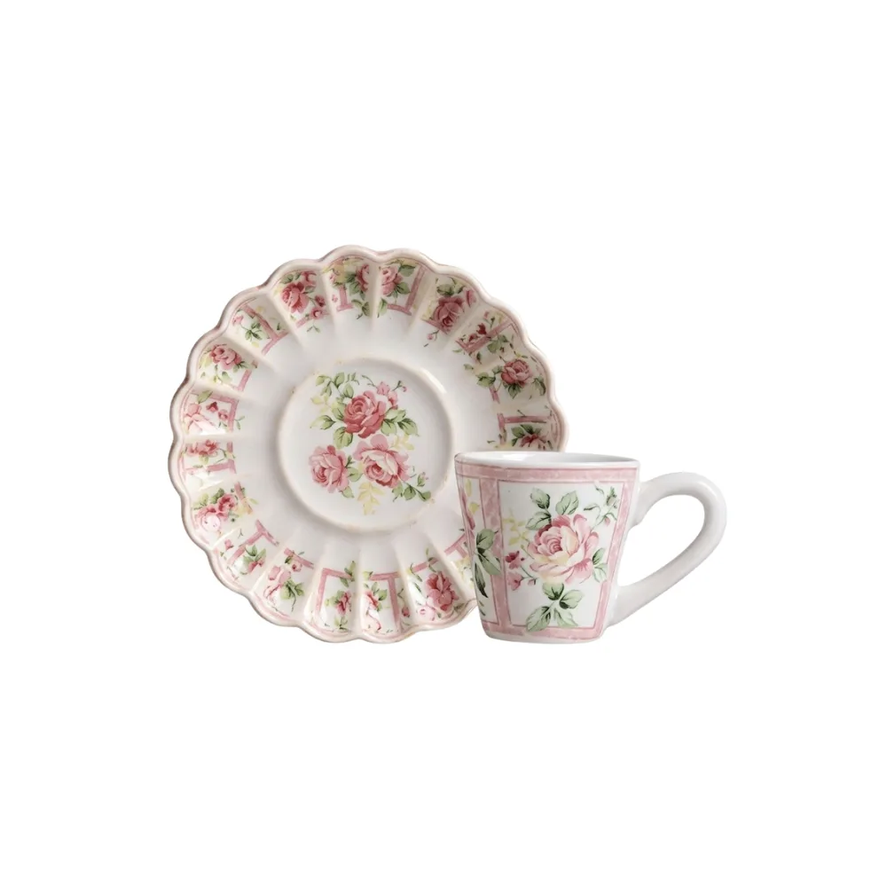 SET TAZA DE CAFÉ C/PLATILLO ROSAS VO DULCE 11,5 x 13 x 9